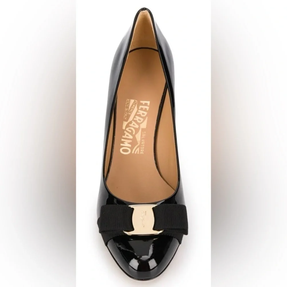 Ferragamo Black Patent Leather Pumps, Size 8 2A (Narrow) - Picture 14 of 15